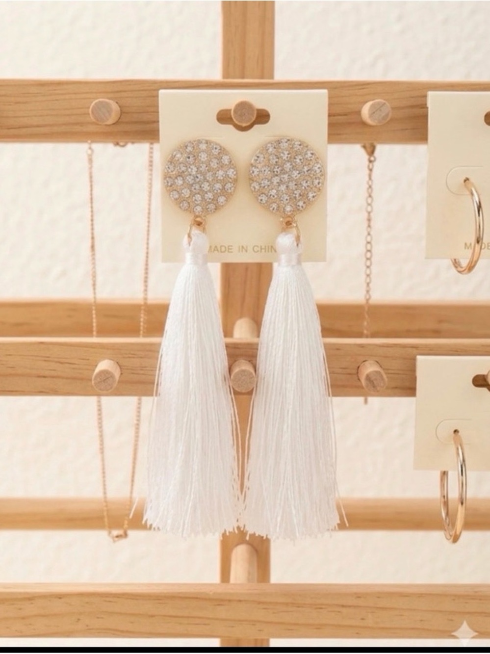 Rhinestone top White Tassel Earrings